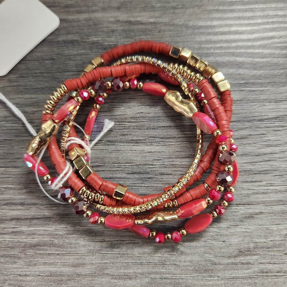 Elegant Terracotta and Gold Beaded Bracelet Set
